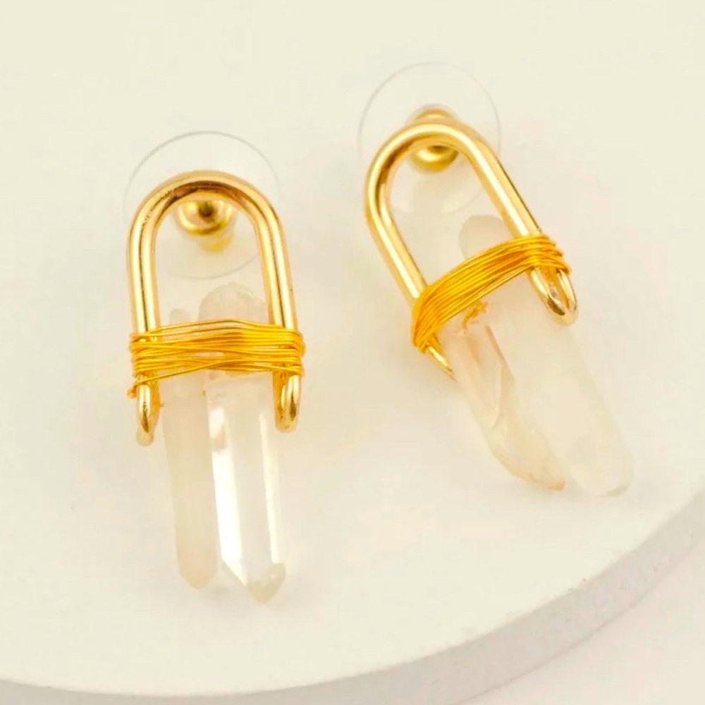🍋2/$30 New Anthro White Quartz Earrings - Picture 2 of 2